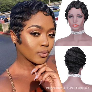 Cheap Short Human Hair Bob Wigs Natural Human Wig Brazilian Hair Full Machine Made Finger Wave human wigs for women